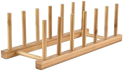 Home Basics Bamboo Kitchen Dish / Plate / Pan / Bowl / Cup / Book / Pot Lid / Drying Rack Stand Drainer Storage Holder Organizer by Innerneed