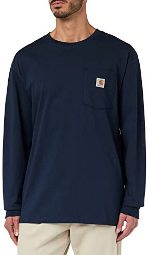 Carhartt Arbetskläder för män, ficka L/S t-shirt, Marinblå, M