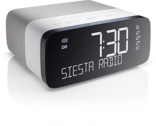 Pure P147504 Siesta Rise DAB+/DAB/FM Digital Radio Alarm Clock, with USB Phone Charging, CrystalVue Auto-Dim Display, 3 Radio or Tone Alarms and 20 Station Pre-Sets, Black and White