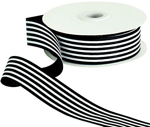 TONIFUL Ruban à rayures noires et blanches de 2,5 cm de large - Rouleau de 22,9 m de long - Pour emballage cadeau, Saint-Valentin, travaux manuels, fête, mariage, Noël, anniversaire, décoration
