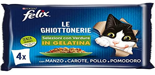 Purina Felix Le Ghiottonerie Feuchtigkeit für Katzen mit Rind und Karotten und mit Huhn und Tomaten, 48 Beutel à 85 g