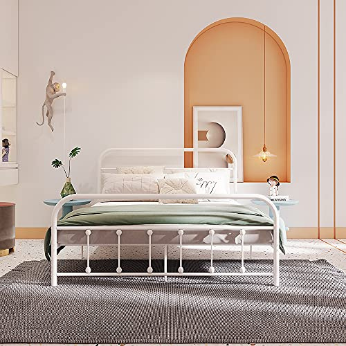 Panana Solid Bedbase Small Double Metal Bed-White,4FT-198 * 127 * 95cm