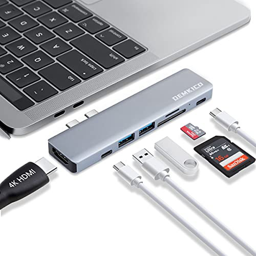 7 IN 2 USB C Hub für MacBook Pro MacBook Air, DEMKICO USB C Dock, MacBook Pro Adapter mit 4K HDMI, USB 3.0 & USB 2.0 Anschluss, SD/TF Kartenleser, Thunderbolt 3 (87W PD) und USB C Female Port