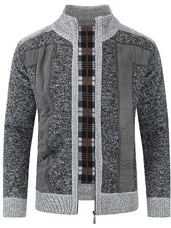 Allthemen Cárdigan Hombre Suéter de Invierno con Forro Grueso Tipo con Cuello alzado y Cremallera para Hombre Gris Oscuro XL