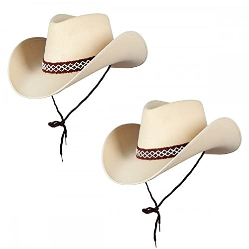 A2ZFD Pack of 2 Classic Sand Texan Cowboy or Cowgirl Hats : Adult Wild West Rodeo Fancy Dress Accessory