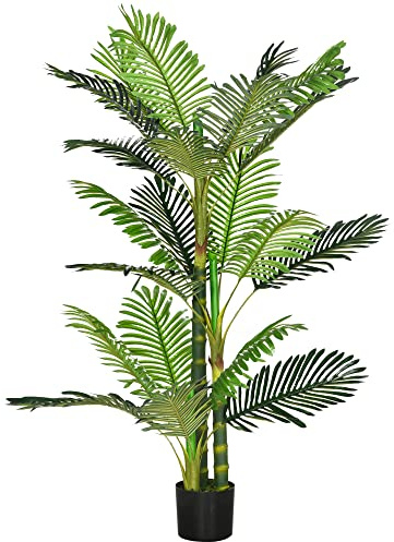 HOMCOM Planta artificial, palmera artificial, planta artificial con relleno de cemento, palmera artificial en maceta, planta de interior para decoración, 150 cm, verde