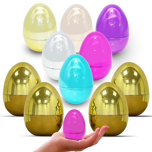 HOVUK 10x Easter Eggs Party Bag Filler for Children | Large Golden Eggs for Prize | Metallic Color Fillable Eggs for Easter Egg Hunt and Party Supplies