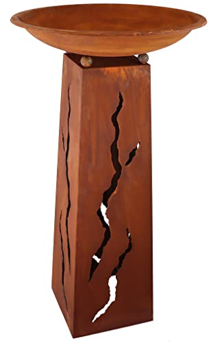 Rostikal Columna decorativa de metal de 115 cm con cuenco para flores vintage, decoración de jardín, terraza, diseño de llamas
