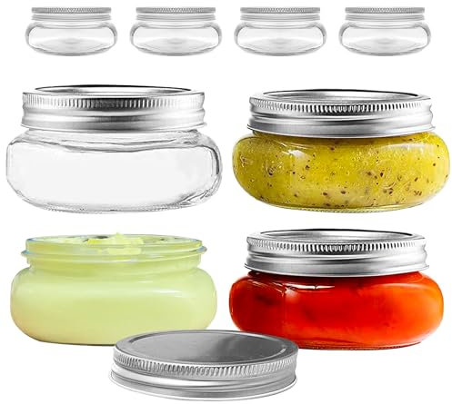 CHGShine bred mun glasburk 237 ml för betning, sheasmör kroppssmör, konservering, ljus, fruktkonservering, sylt eller gelé – glasburk med lock 4 st