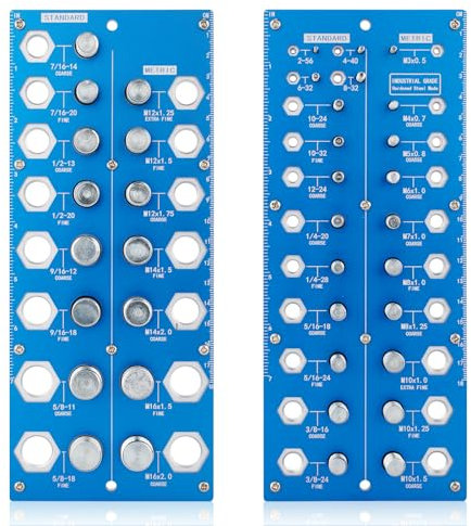 2pcs Nut and Bolt Thread Checker, 38 Bolt and Nut Identifier Gauge, Inches and Centimeters on Both Sides Thread Checker Standard and Metric Bolt Identifier Board Wall Mounted & Hand Held