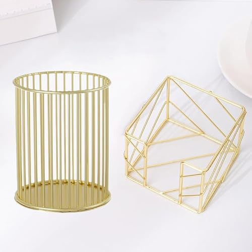 Gold Metal office accessories for desk,cute work desk gift,post it holder,Sticky Note/Memo Pad/pencil Holder,stationery organiser,pen pots/caddy,pen stand,Makeup Brushes Cup,desktop tidy organiser set