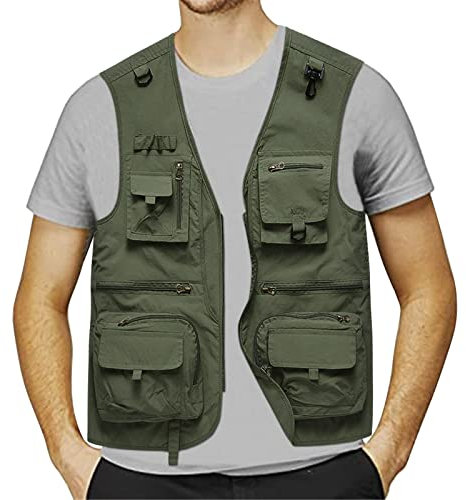 KBOPLEMQ Weste Herren Sommer Weste Outdoor Ärmellose Weste Funktionelle Angelweste Leicht Anglerweste Herren Arbeitsweste Camping Jagdweste mit Multi Pocket Einfarbige Fotograf Kletterweste