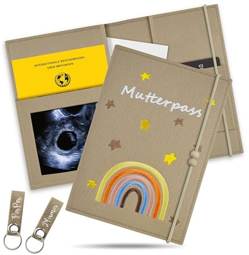 Aufisi Funda Protectora para Pasaporte Madre, Funda de Fieltro con Compartimentos para Tarjetas de Seguro, Almacenamiento de Imágenes de Ultrasonido, Certificado de Vacunación con 2 Llaveros, Caqui