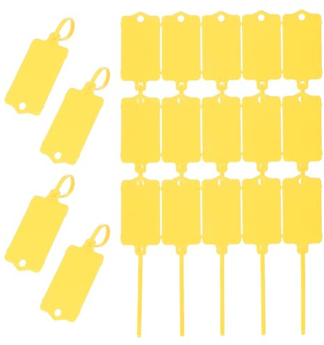 PATIKIL 50Pcs Étiquettes en Plastique Imperméables Vierges, Étiquettes d'Expédition, Réutilisables, Inscriptibles avec Attache Zippée pour Étiquetage de Bagage, Jaune 2.48 x 1.46 Pouce