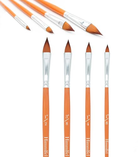 Himmlfel Pinceles Lengua de Gato, 4 Piezas Pinceles para Pintar Hojas, Tallos, pétalos de Flores y más, para Pintura acrílica, Acuarela, óleo y Gouache