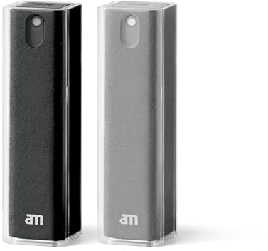 am Nettoyant Écran Portable 2 en 1 avec Chiffon Microfibre, Spray 10,5 ml pour Smartphone, Tablette, Ordinateur et Écran Voiture, Noir, Gris, 2 Pack