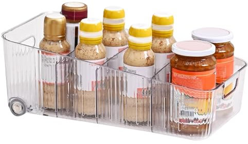 Organizer per frigorifero – Scomparto trasparente per frigorifero con rotelle | Piatti da portata, vassoi e piatti, estraibili multifunzionali per donne, uomini, adulti