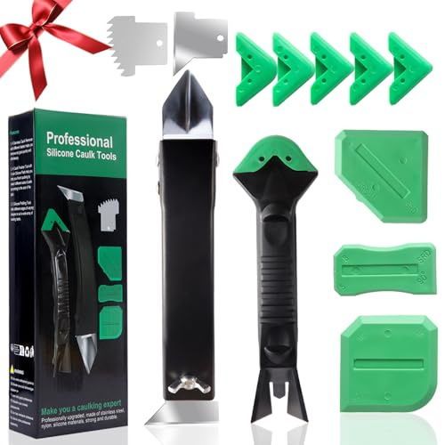 Tisanker Silicone Caulking Tool Kit, Stainless Steel Caulk Remover & Grout Removal Tool, Sealant Finishing Kit with 3 Glass Glue Angle Scrapers for Kitchen Bathroom Window Sink Tile Joint