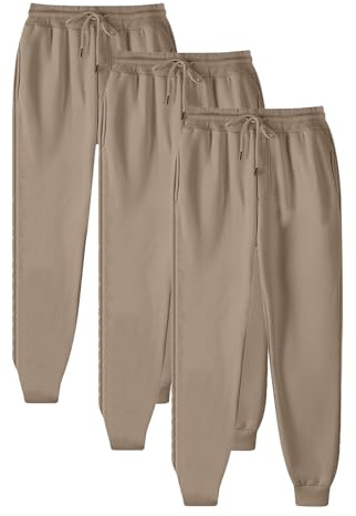Pack de 3 pantalones de chándal unisex, pantalones deportivos otoño/invierno de cintura alta con goma elástica, pantalones de fitness de un solo color, elásticos, ligeros y cómodos, sudaderas para