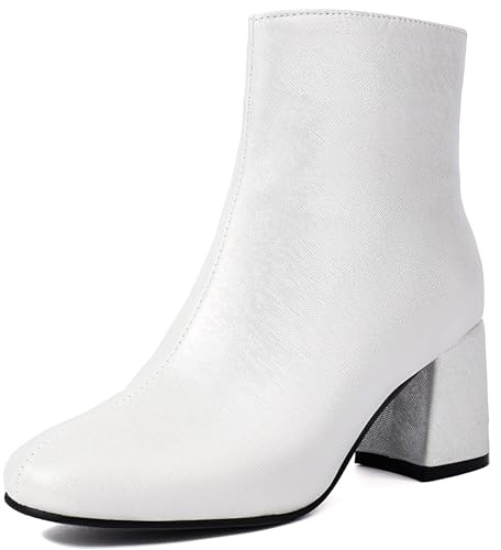Bviennic Donna Stivaletti Block Tacco Medio Solid Punta Rotonda Zip Slouch 2440 Argento Numero 35 EU