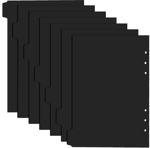 7 Pezzi Divisori in plastica Formato A5,Fogli divisori a 6 fori con linguette, Fogli Separatori Indice Nero,Carta A5, Divisori Raccoglitori A5,per Raccoglitori,Quaderni