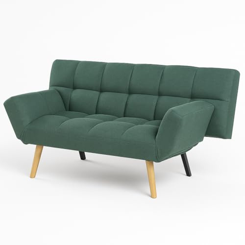 Shally Dogan Divano Letto Apertura Click Clack con Rivestimento in Tessuto, Divanoletto 2 in 1 Sistema Clic Clac, Struttura Ergonomica e Braccioli Regolabili, Design Moderno per Soggiorno (Verde)