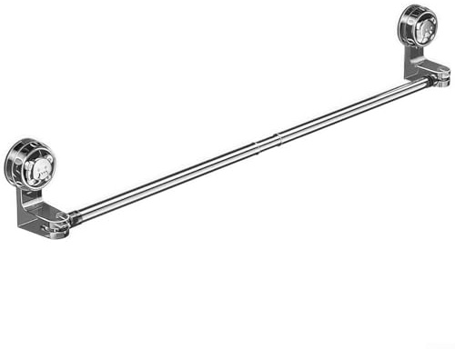 Filteilect Barre porte-serviette réglable à ventouse pour douche et salle de bain - Porte-serviettes amovible sans perçage pour carrelage, verre, miroirs - 30-60 cm (noir) (50-100 cm)