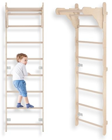 MAMOI Telaio da arrampicata per interni, parete a pioli per la cameretta dei bambini, anelli da ginnastica per bambini, per arrampicata, arrampicata e attrezzature da gioco, attrezzi da ginnastica con