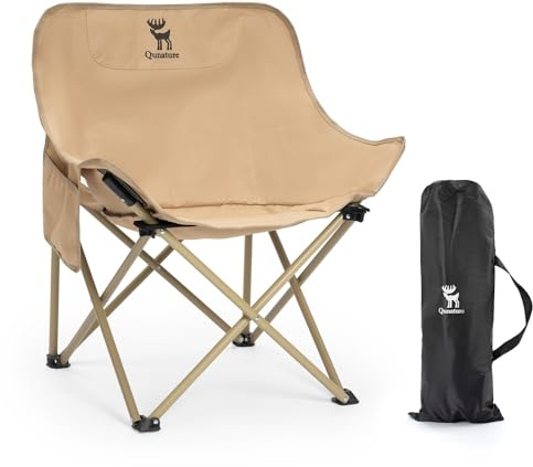 Qunature Camping-hopfällbar stol, bärbar med bärhandtag, upp till 120 kg | Lätt, kompakt campingstol med sidoficka för picknick, fiske, vandring, kaki