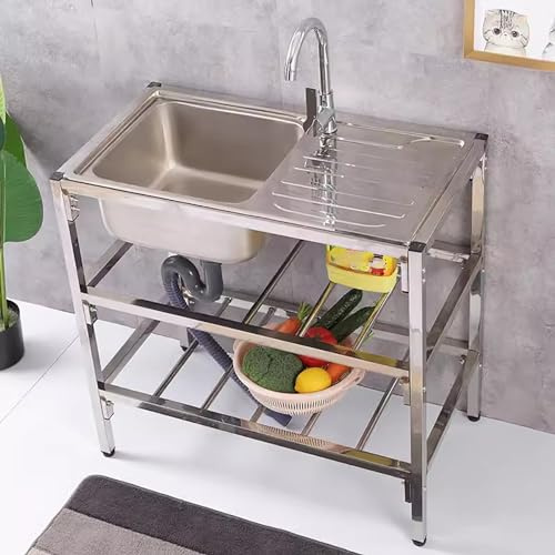 Stainless Steel Worktable Sink with Cold Faucet and Storage Shelf - Design for Kitchen, Bar, Hotel, and Home Use