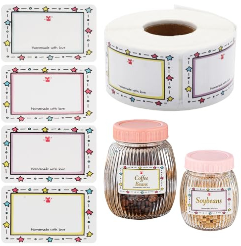 THFJWJ Förpackning med 500 självhäftande etiketter, presentklistermärken, 5 x 3 cm syltetiketter, klistermärken för märkning, lämpliga för sylt, presentförpackning och festliga dekorationer