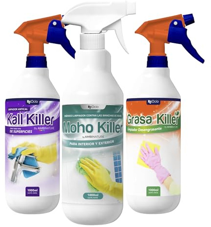 Spray Limpia Moho para paredes, juntas, azulejos, baldosas, baño, suelo, ducha y resto de superficies con humedad/fórmula anti moho quita mancha de humedades limpiador de juntas (Pack Killer)