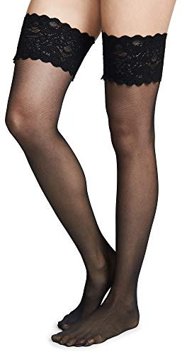 Wolford Damen Satin Touch 20 Stay-Up Strumpfhose, 20 DEN, Schwarz (Black 7005), Large