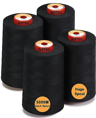 New brothread - 28 Optionen - 4 Große Konen 5000M Allzweck Polyester Nähgarn 40S/2 (Tex27) zum Nähen, Quilten, Patchwork, Serger und Overlock - Black