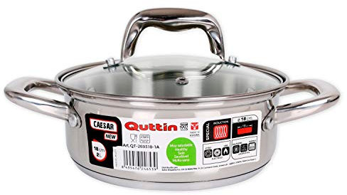Quttin | Cacerola Profesional New Caesar de Inducción para Cocina y Horno | Cacerola Grande de Acero Inoxidable Antiadherente con Tapa de Cristal y Asas 18 cm/2 L Apta para Todo Tipo de Cocinas