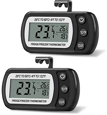 Thlevel 2PCS Frigorifero Esterno Termometro Digitale Congelatore Interno Impermeabile con Gancio Display LCD Funzione Max Min per la Casa Ristoranti Caffè