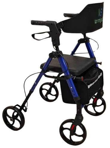 TERMIGEA RO31 - Deambulatore per Anziani con Seduta, Carrello per Anziani per Camminare Regolabile e Pieghevole in Alluminio Leggero (Portata 130KG) Dotato di Freni Classici e Freno di Stazionamento