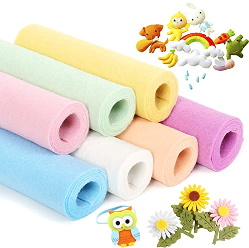 ZAIONE Paquete de hojas de fieltro: 7 rollos suaves de color pastel, 21 x 90 cm, tela de manualidades de colores surtidos para manualidades, costura, retazos