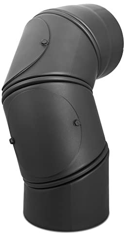 LANZZAS Tuyau de poêle multicoudé - Diamètre 180 mm - Couleur : gris fonte - Tuyau de fumée 4 fois coudé 0° - 135° avec porte