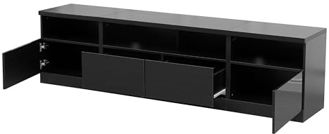 MMT Furniture LED TV Stand Cabinet Unit with Blue LED Lights -TV Console & Entertainment Unit with Storage - Gloss Finish - Modern TV Shelf Desk for up to 85 inches LED LCD Plasma Flat Screens(Black)