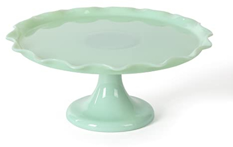 Martha Stewart Highbrook 11 Jadeite Glass Cake Stand – Handmade Vintage-Style Dessert Stand with Ruffle Trim, Decorative Pedestal Cake Plate for Display & Serving