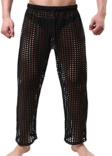 Culotte sexy pour homme - En maille transparente - Long - Sous-vêtements - Collants - Transparent - Blanc - Vêtement de nuit - Sous-vêtements en nylon, Noir , M