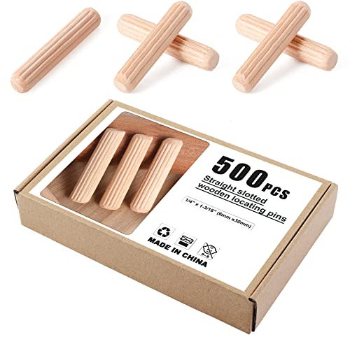Faankiton Tacos de Madera, Espigas de Madera, Pasadores de Madera, Clavija de Madera Estriada, Espigas para Manualidades, Muebles (500 Piezas 6x30mm)
