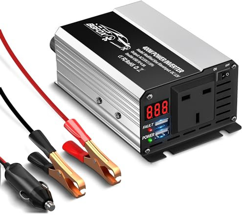 BGFOX 400W Car Power Inverter DC 12V to AC 240V 230V Voltage Converter with 2 USB 4.8A Ports for Charge Your Laptop, for iPad, iPhone, Tablet, Aluminium Body & Smart Digital Display - Silver