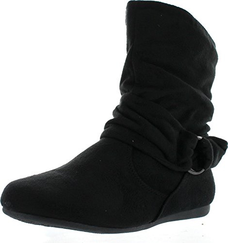 Forever Link Women's Fashion Mid Calf Flat Heel Side Zipper Slouch Boots Booties Main Selena-58 Black 11
