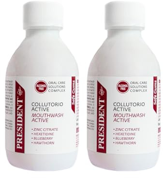 President KIT 2 COLLUTORIO ACTIVE Contrasta infiammazioni e sanguinamento gengivali e la formazione della placca. Senza Alcool. 2X200ml