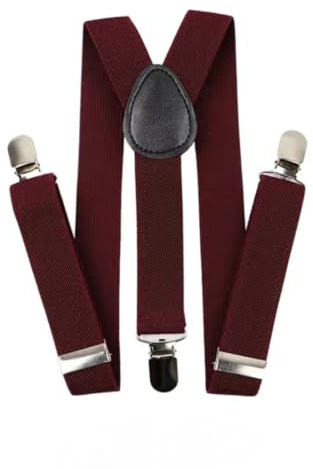 SE Tirantes para Pantalones Hombre en 7 Colores Disponibles| Tirantes Hombre con 3 Clips Resistentes| Accesorio para Traje Fiesta Boda (GRANATE)