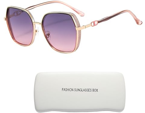 YAVO-EU Gafas de Sol Mujer Polarizadas Vintage Protección UV400 Gafas de Sol de Gran Tamaño moda Sombras de Damas de Gran Tamaño para Conducir Viajes (Pink gold frame/purple pink lens)