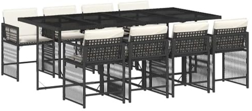 vidaXL Ensemble à Manger de Jardin avec Coussins 7 pcs, Table et Chaises à Dossier Rabattable, Meubles d'Extérieur Patio Terrasse, Moderne, Noir Résine Tressée