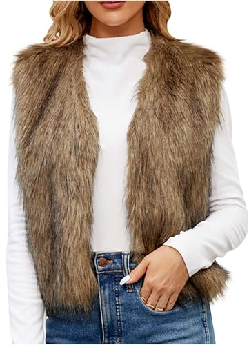 Dajowake Weste Damen Lange Kunstpelze Westen Einfarbig Ärmellose Fellweste Elegant Vest Jacke Winter Warme Pelzmantel Flauschig Pelzweste Kunstfell Pelzjacke Parka Fell Mantel Cardigan Daunenweste